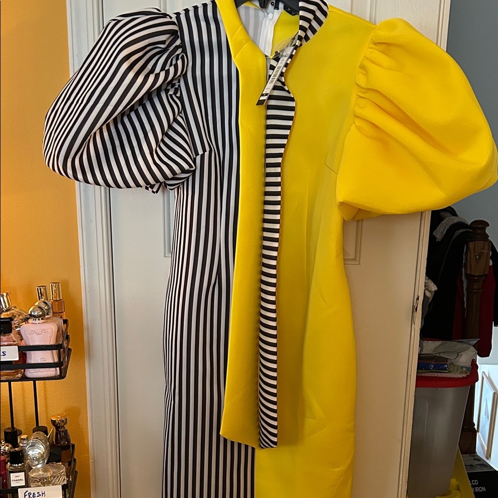 Yellow and Black Striped Women's Dress